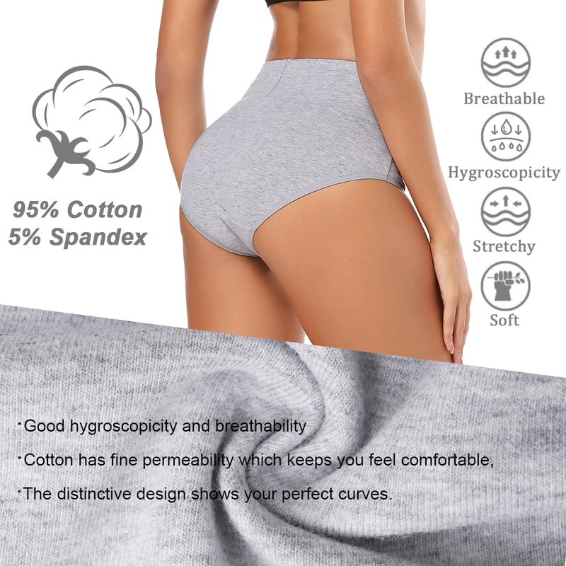 Molasus Women's Soft Cotton Underwear Briefs High Waisted Postpartum Panties Ladies Full Coverage Plus Size Underpants Grey,Size 6 - Image 2